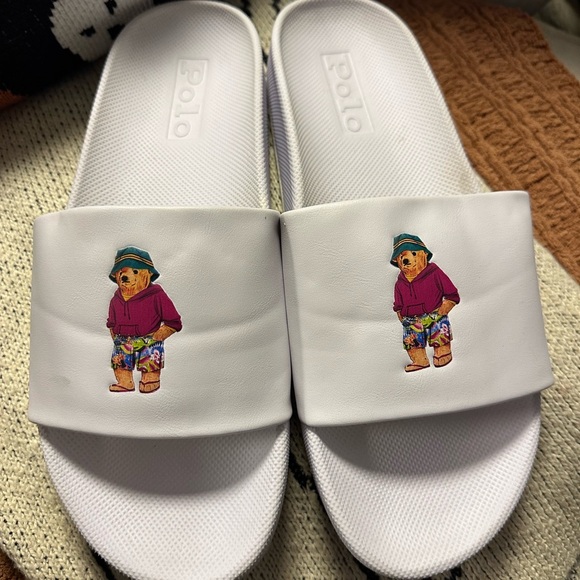 Polo Ralph Lauren Other - Polo by Ralph Lauren White Slides with Bear Design